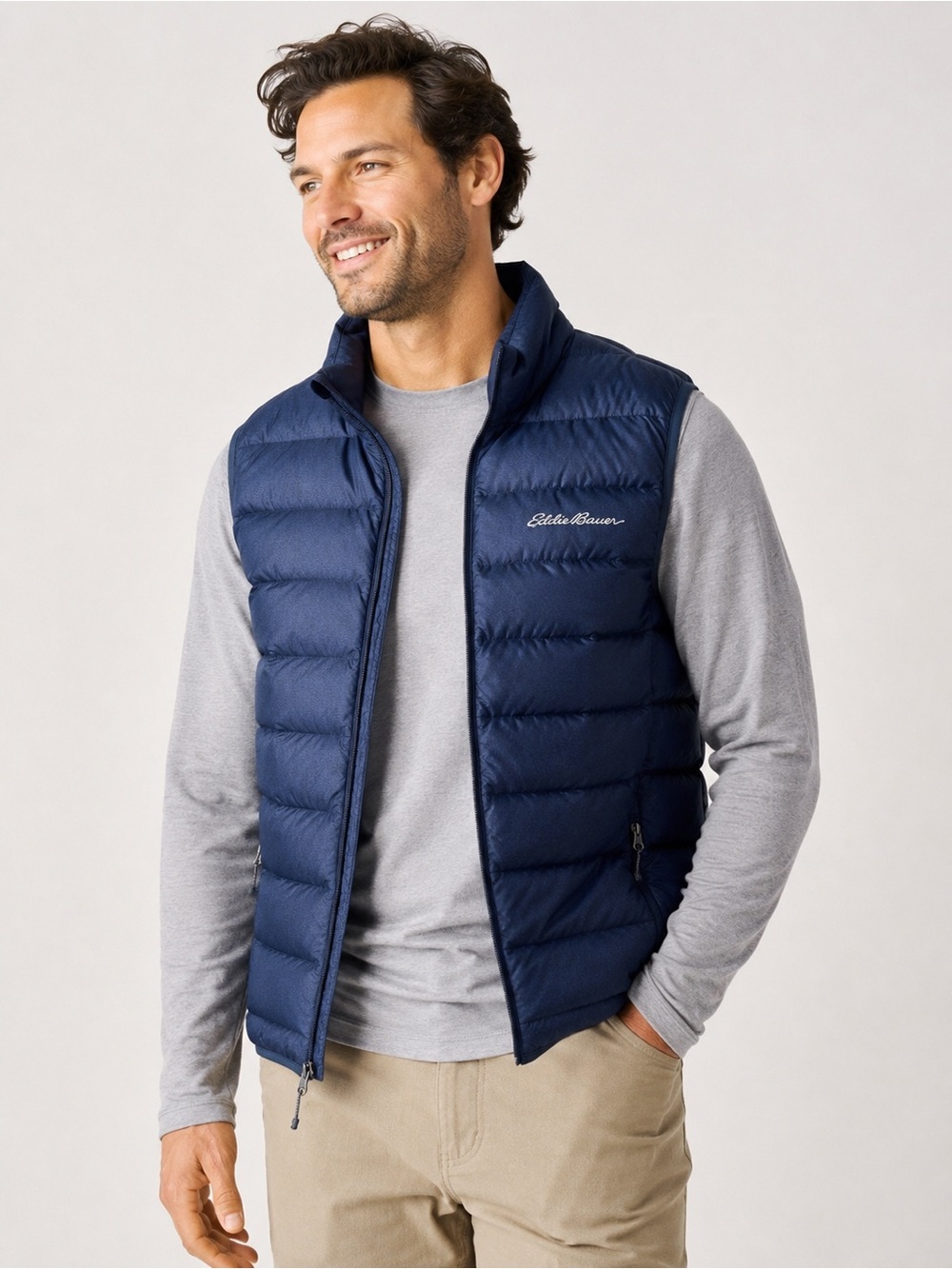 Eddie Bauer EB650 80/20 Down Puffer Vest Men’s Medium Navy Gray Full Zip